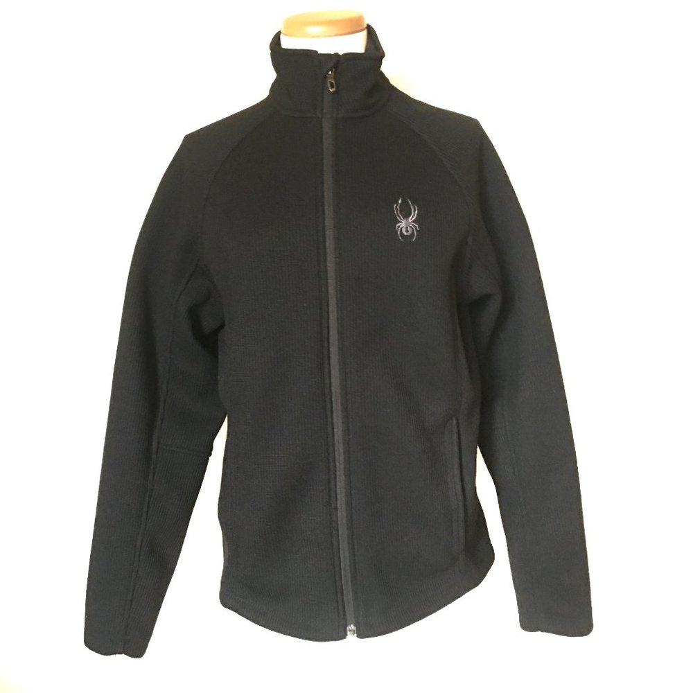 Spyder Black Ribbed Knit Zip Up Jacket S